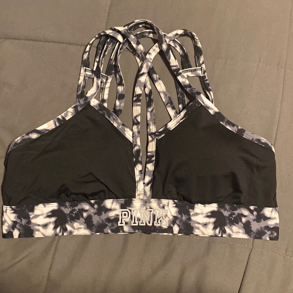 Black strappy PINK sports bra
